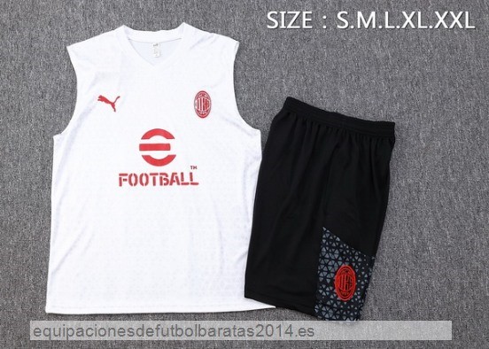 Nuevo Entrenamiento Sin Mangas Conjunto Completo AC Milan 23/24 Blanco Rojo Negro Baratas